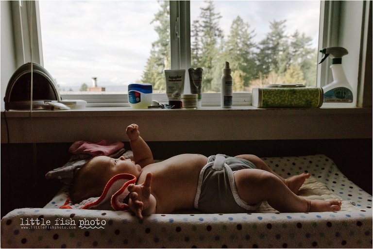 baby on changing table - Poulsbo Documentary Family Photography