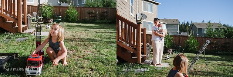 kids play in backyard - Kitsap Lifestyle Newborn Photographer