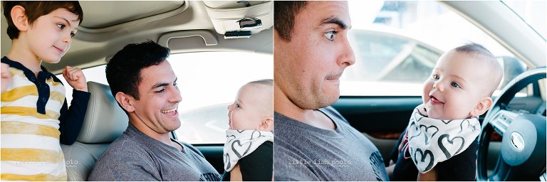 father makes faces at baby