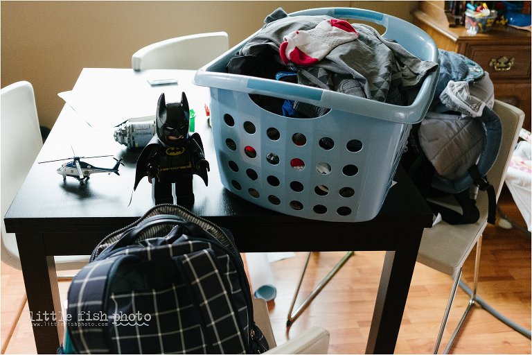 Laundry and Batman clock - Documentary Family Photography