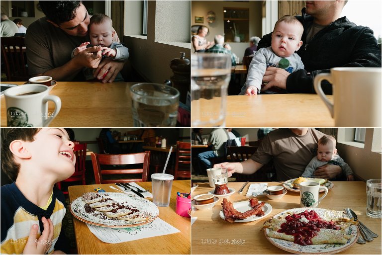baby and 4 year old boy at breakfast - Documentary Family Photography