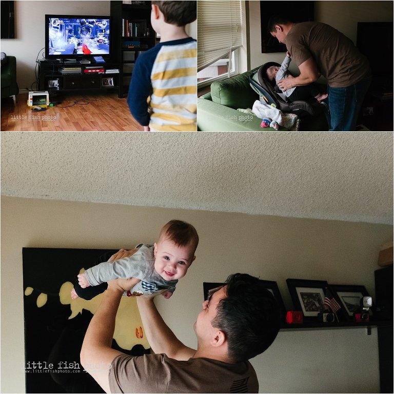 baby and 4 year old boy in living room - Documentary Family Photography