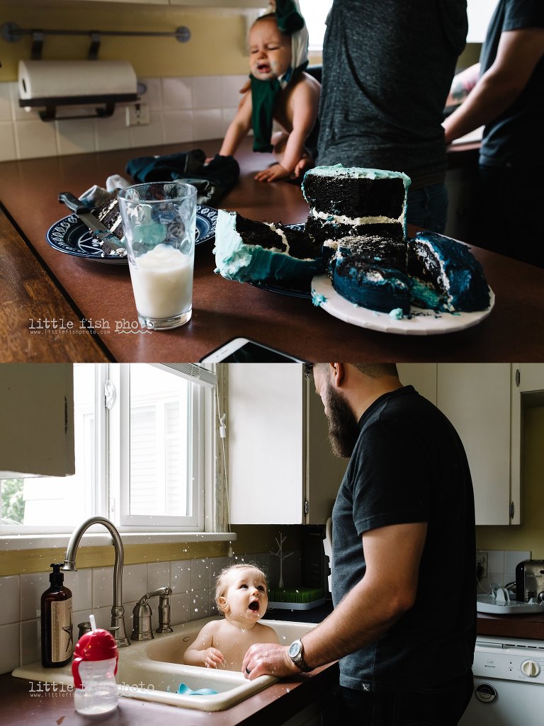 dad gives toddler sink bath - kitsap documentary family photographer