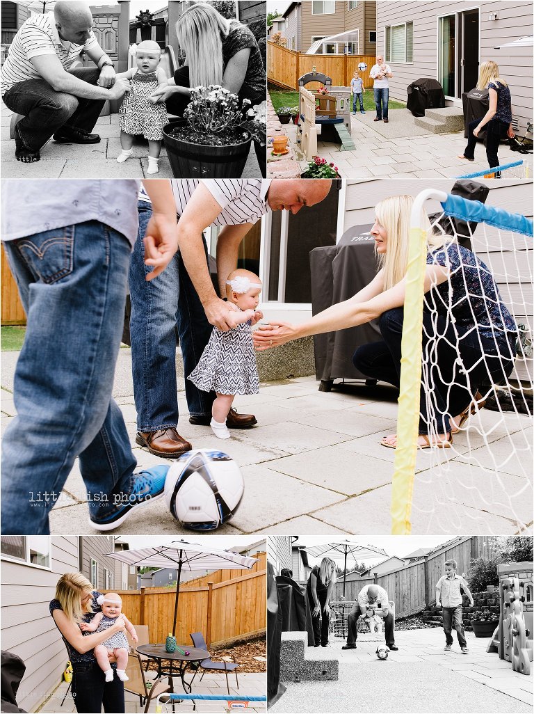 family plays soccer in backyard - Poulsbo Lifestyle Family Photographer 