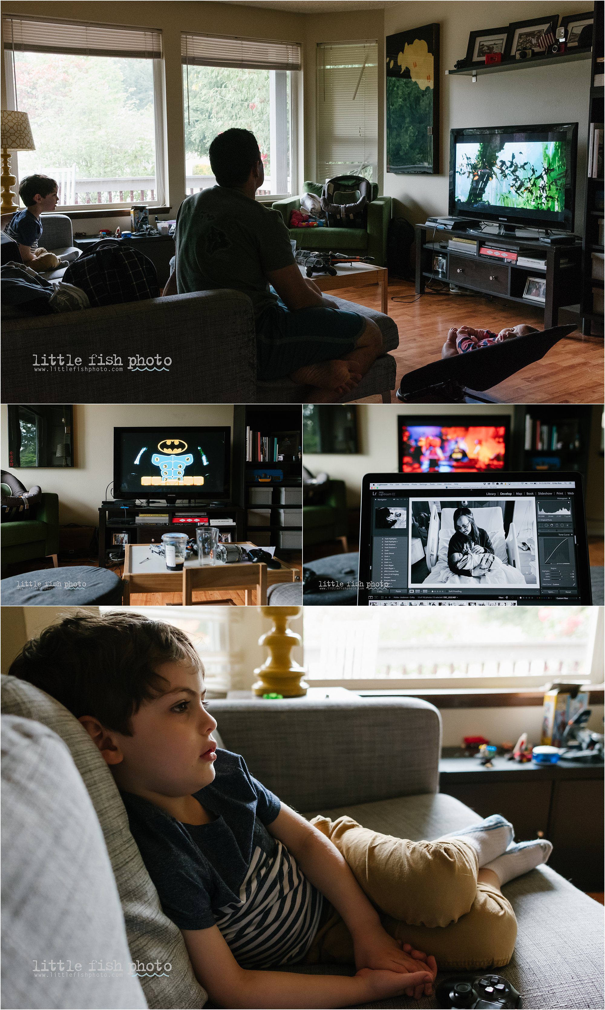 family watches lego batman