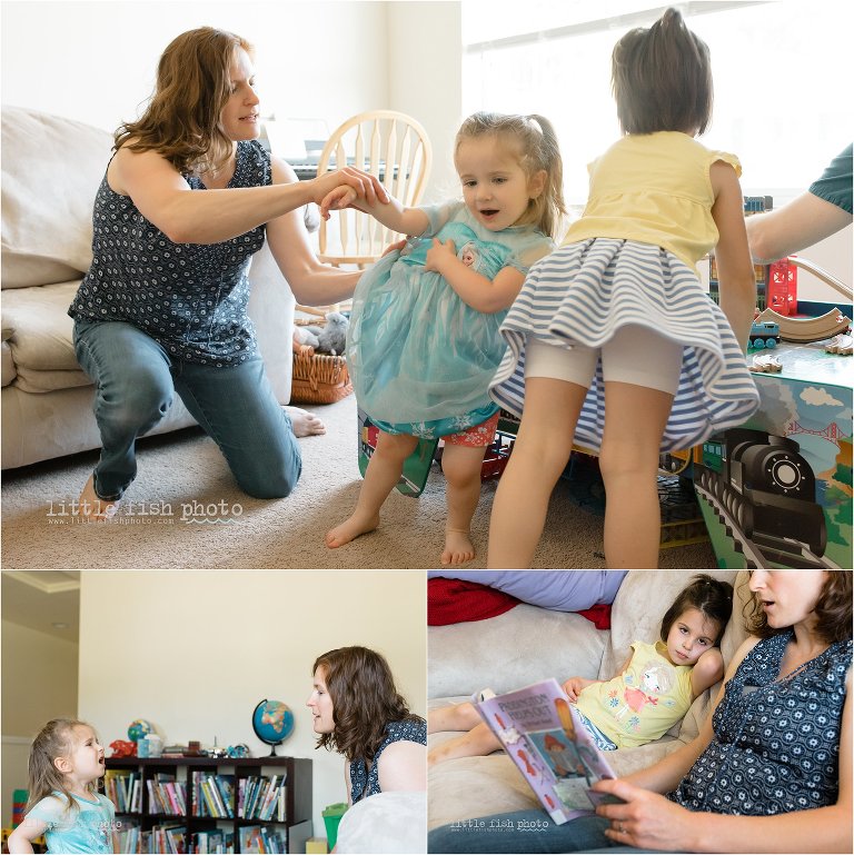 Parents read and play trains with daughters - Leaving Home - Kitsap Lifestyle Photographer