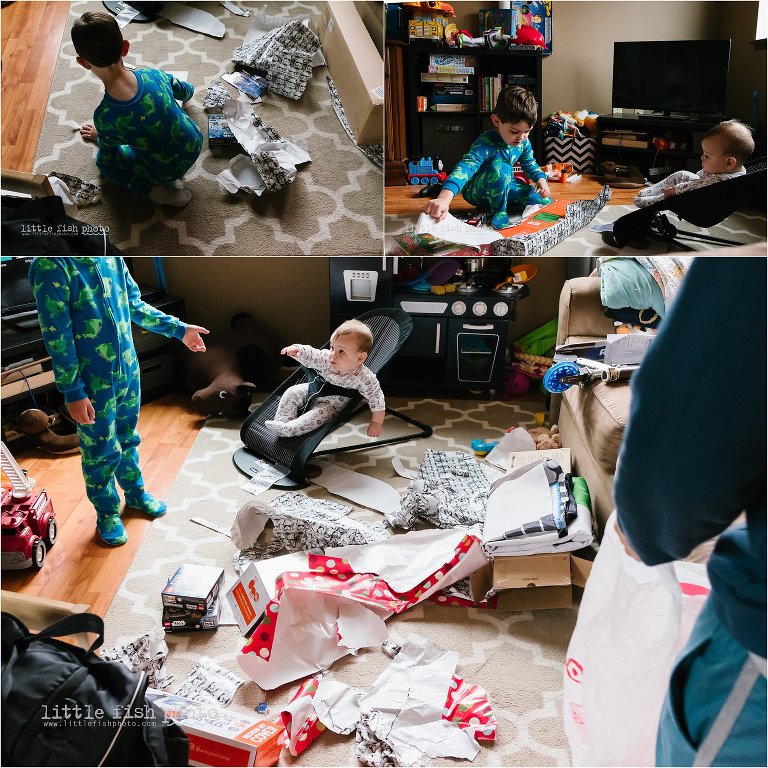 boy opens birthday presents