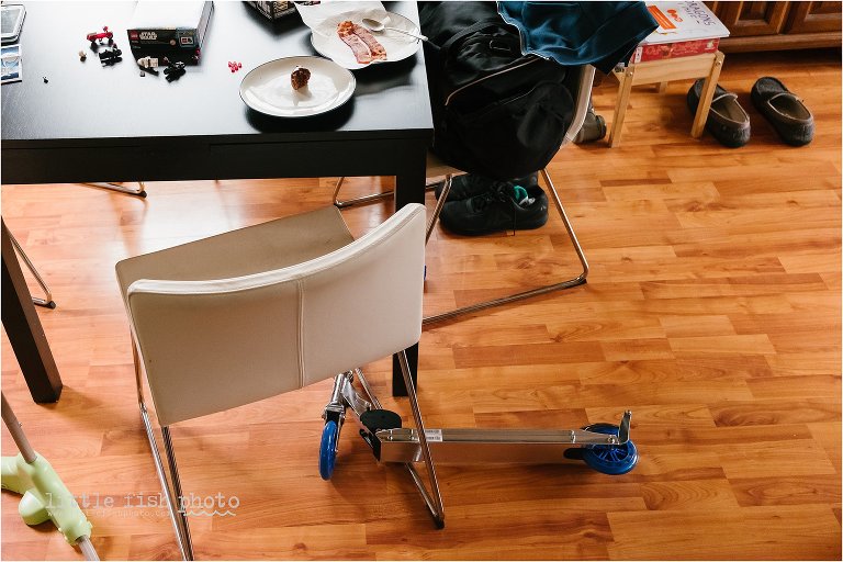 scooter left under kitchen chairs