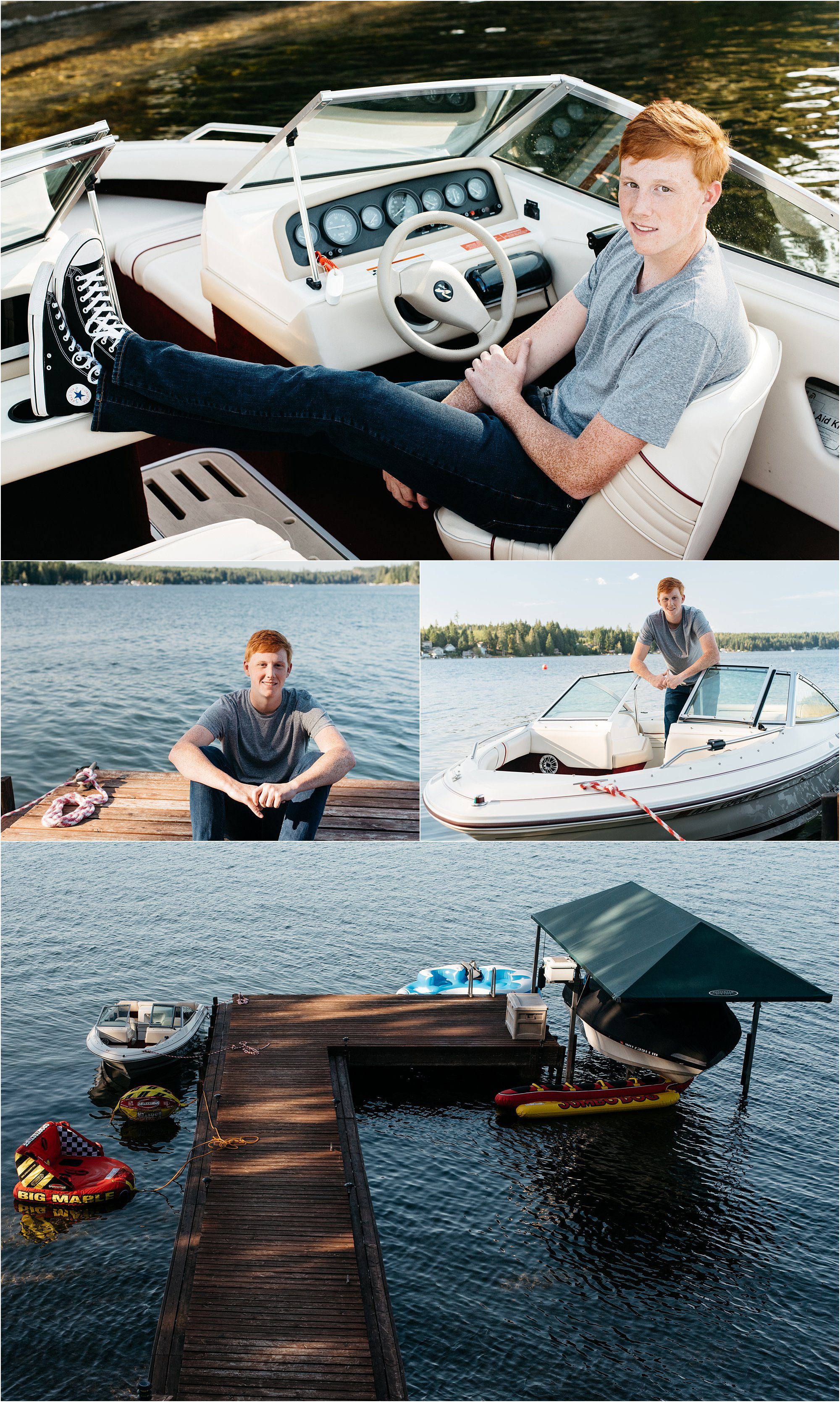 high school senior boy on boat 