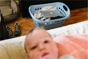 laptop in laundry basket
