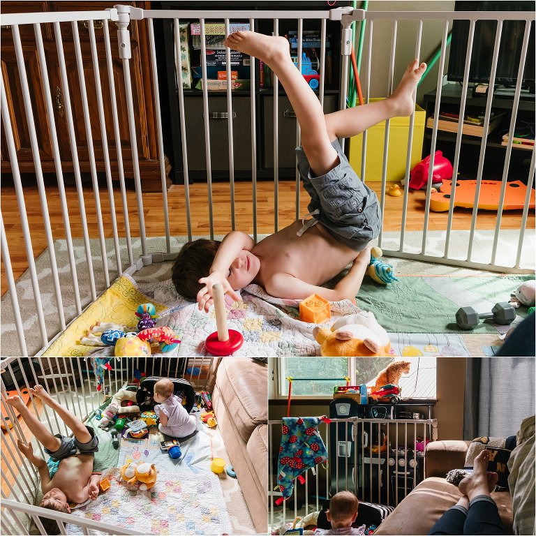 boy and baby play on floor - Kitsap Documentary Family Photographer