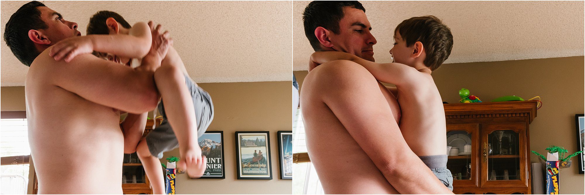 father picks up son - Kitsap Documentary Family Photographer