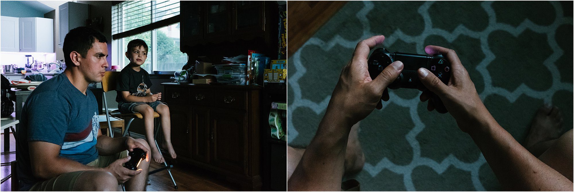 father and son play video games - Kitsap Documentary Family Photographer