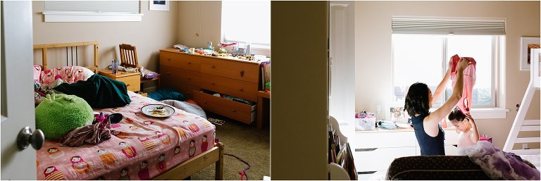 mother and daughter prepare together for the day - Seattle Documentary Family Photographer