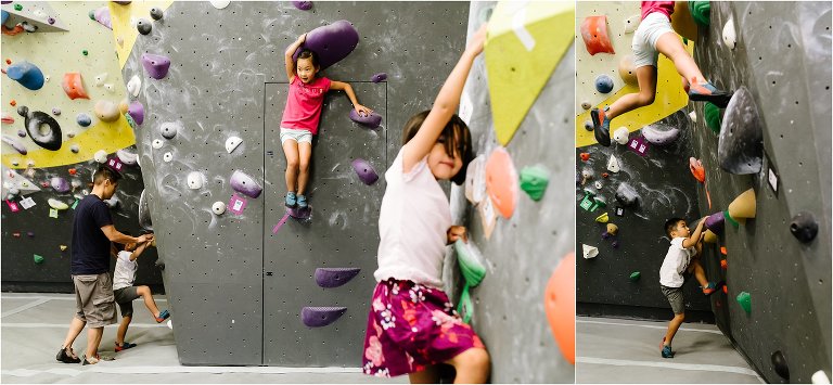 family goes rock climbing together - Seattle Documentary Family Photographer