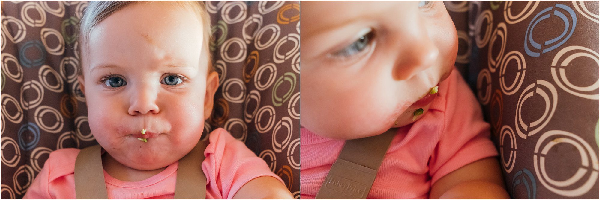 9 month old with avocado on mouth - documentary family photography