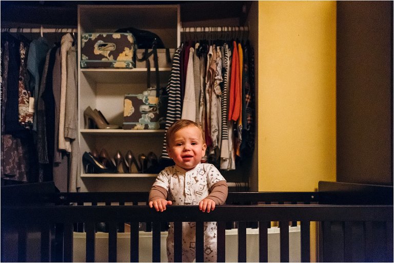 cranky baby at bed time - documentary family photography