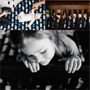 big sister in crib with baby brother - Kitsap Newborn Photography