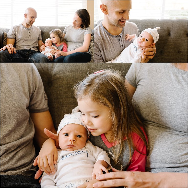 family on couch with 4 year old girl and newborn boy - Kitsap Newborn Photography