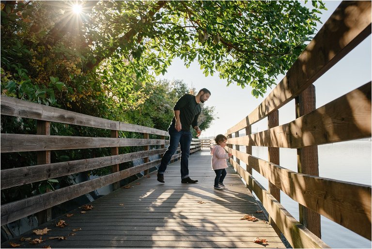 father and daughter on boardwalk - Kitsap Family Photographer