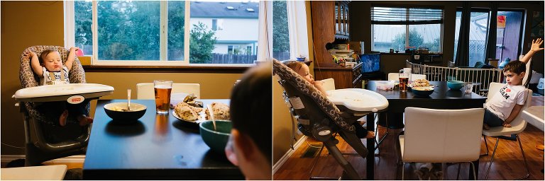 brother and sister eat dinner - poulsbo documentary family photography