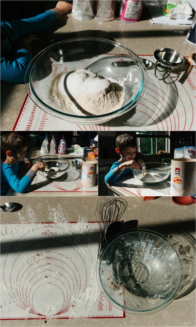 5 year old boy helps make bread - poulsbo documentary family photography