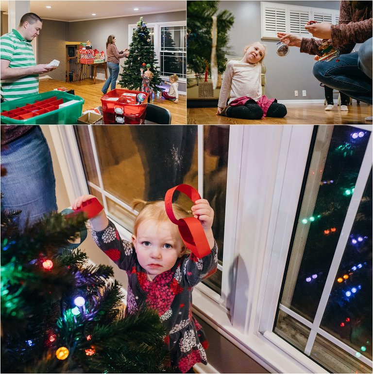 family decorating christmas tree - Lifestyle Family Photography