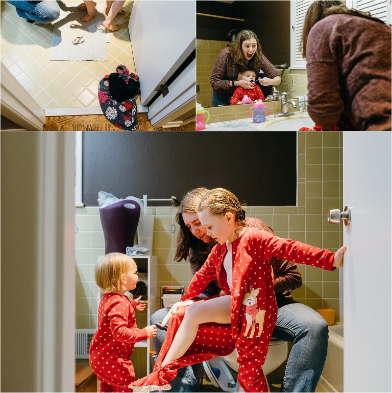 parents help daughters prepare for bed - Lifestyle Family Photography