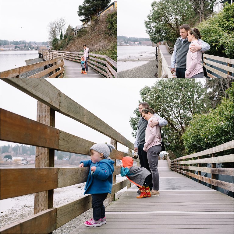 family walks along boardwalk - Kitsap Lifestyle Family Photographer