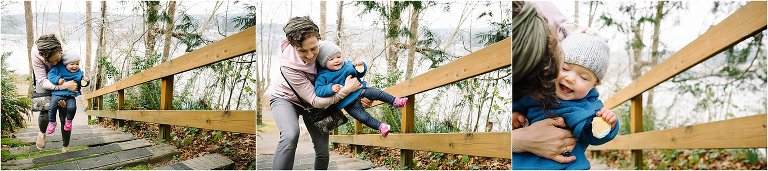 mom helps daughter climb stairs - Kitsap Lifestyle Family Photographer