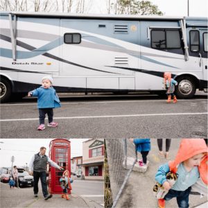 family on town street together - Kitsap Lifestyle Family Photographer