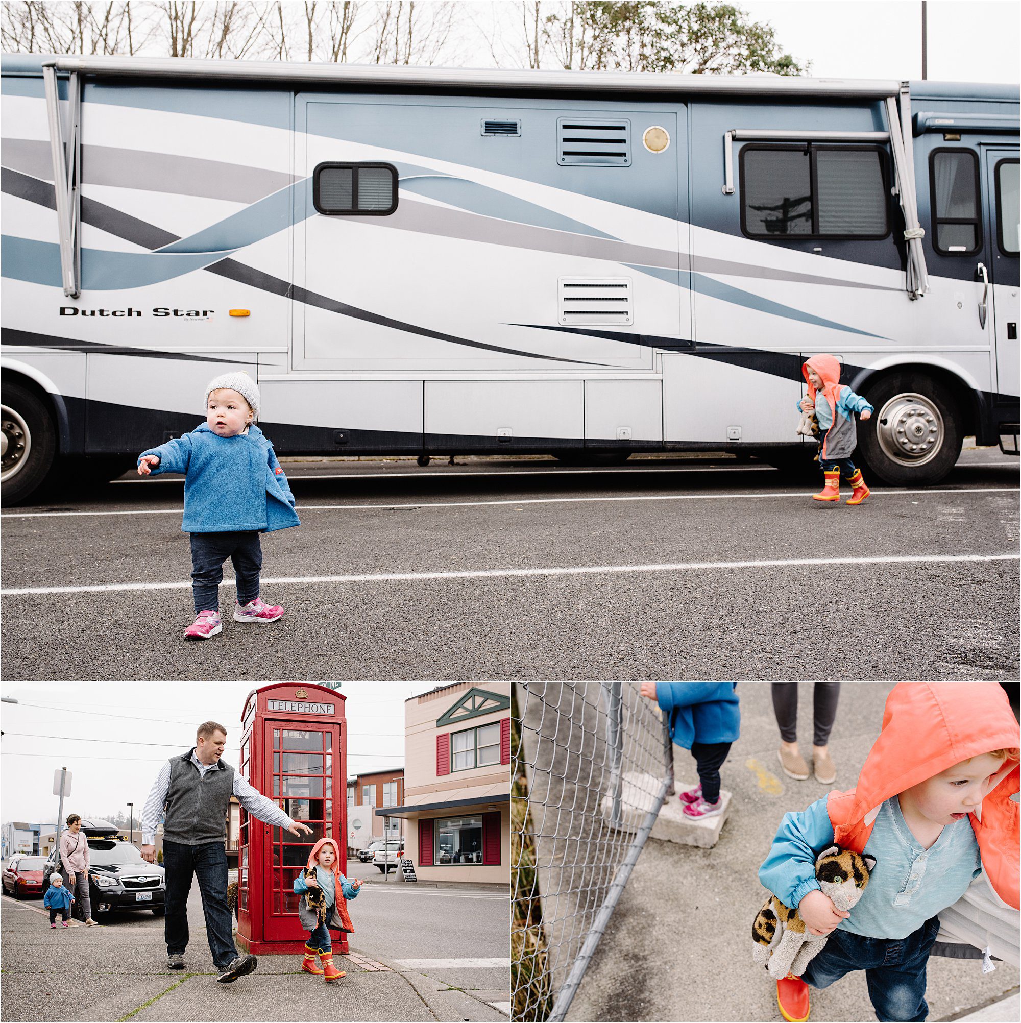 family on town street together - Kitsap Lifestyle Family Photographer